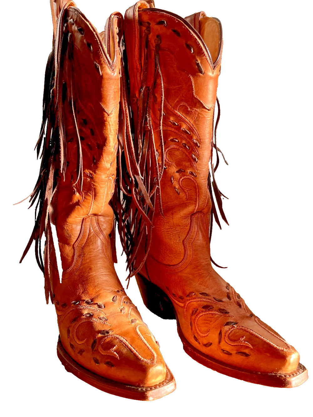 Corral Boots Women’s 7M Tan Leather Fringe Western Cowboy Boots Snip Toe